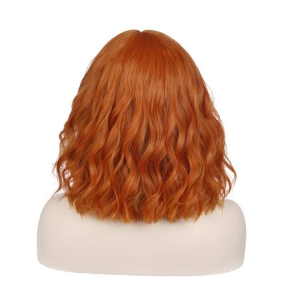 incohair 14 Inches Dark Orange Wig with Bangs Women Girls Short Curly Wavy Bob main image 7